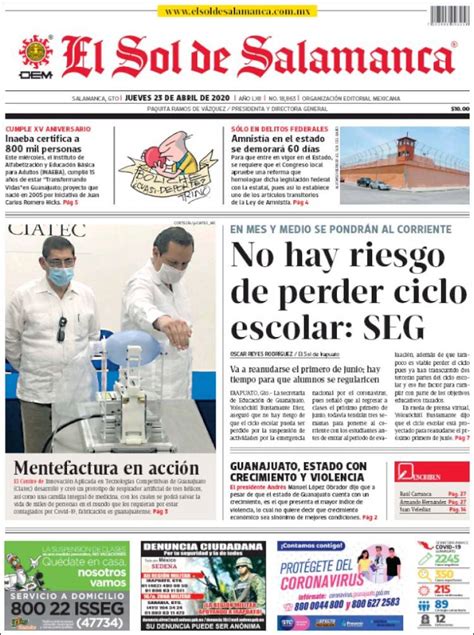 Periódico El Sol de Salamanca México Periódicos de México Edición