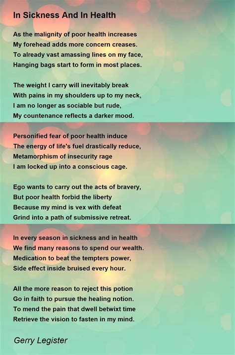 In Sickness And In Health In Sickness And In Health Poem By Gerry