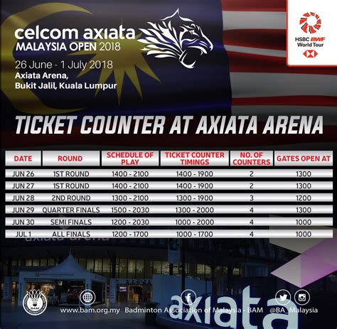 Unfortunately we won't see local legend lee chong wei in his comeback tournament, as he withdrawn from the tournament he won 12 times before. BAM on Twitter: "INFO: Ticket counter timings for Celcom ...