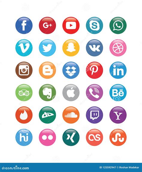 Color Social Media Glossy Buttons For Social Media Editorial