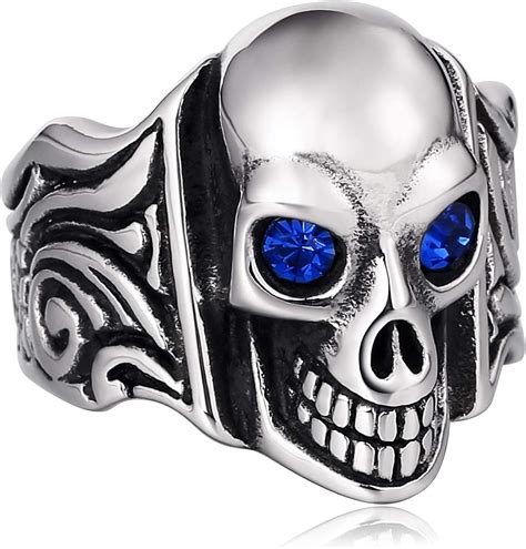 Sonmo Mens Stainless Steel Skull Rings Skeleton Skull Ring With Czech