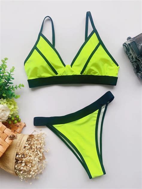 Sexy Neon Bikini Set High Cut Bathing Suit Patchwork Swimsuit