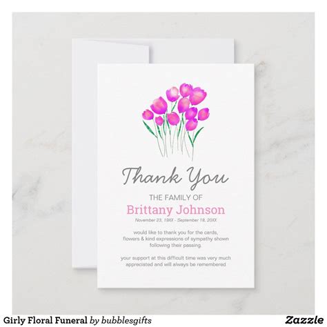 Girly Floral Funeral Thank You Card Zazzle Funeral Thank You Cards