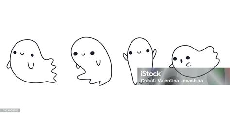 doodle ghost halloween little ghost house in cute kawaii style funny smiling samhain ghosts set