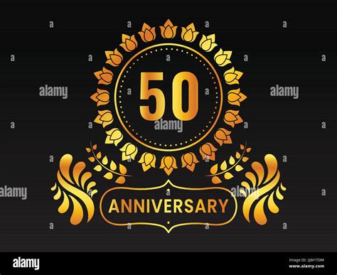 Golden 50th Anniversary Emblem Logo On Black Background Stock Vector