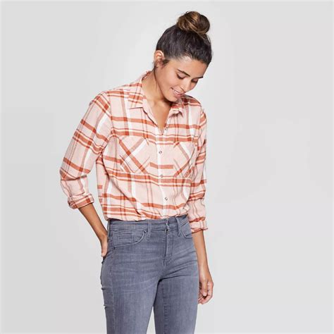 Women S Plaid Long Sleeve Cotton Flannel Shirt Universal Thread™ Pink Target Cotton