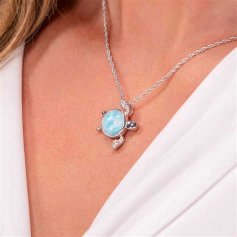 Sea Turtle Necklace In Sterling Silver By Marahlago Larimar