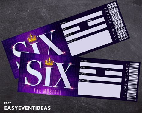 printable six the musical ticket editable tickets musical fake surprise ticket souvenir keep