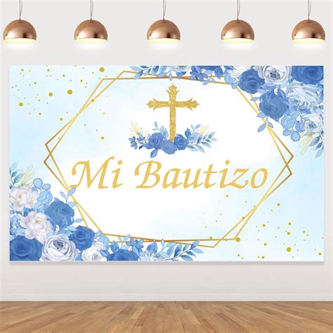 Mi Bautizo Backdrop Mexican Baptism Party Decorations God Bless Boy