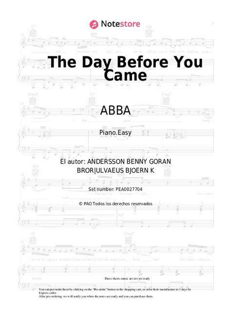 ABBA The Day Before You Came Notas Para El Fortepiano Descargar Para Los Principiantes Piano