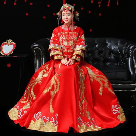 2018 Vintage Cheongsam Long Qipao Red Sexy Wedding Dress Traditional Chinese Dresses Women Bride
