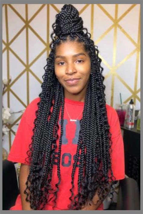 Alternate box braids with delicate curls. The Best Braided Curly Long Hairstyle for Black Womens ...