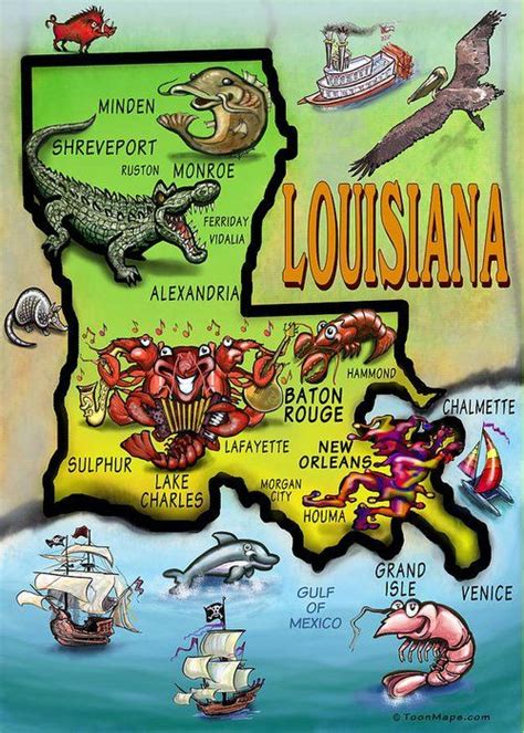 Louisiana Cartoon Map Greeting Card By Kevin Middleton Artofit
