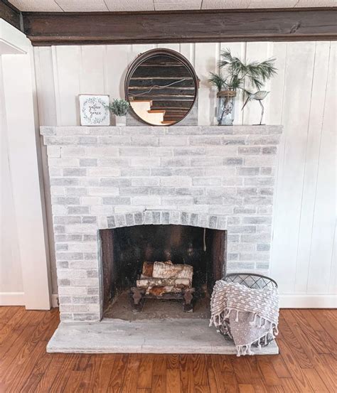 Diy Whitewashed Brick Fireplace Step By Step Tutorial Mainely Katie