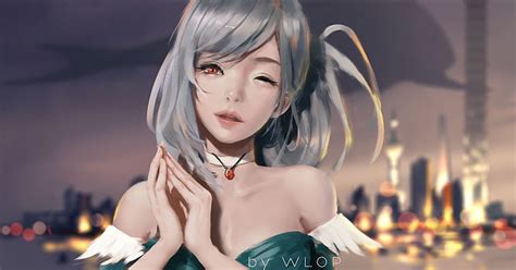 Hd Wallpaper Red Eyes Gray Hair Seria Kirmin Wlop Dungeon And