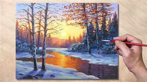 Winter Night Landscape Painting With Acrylics 2ab
