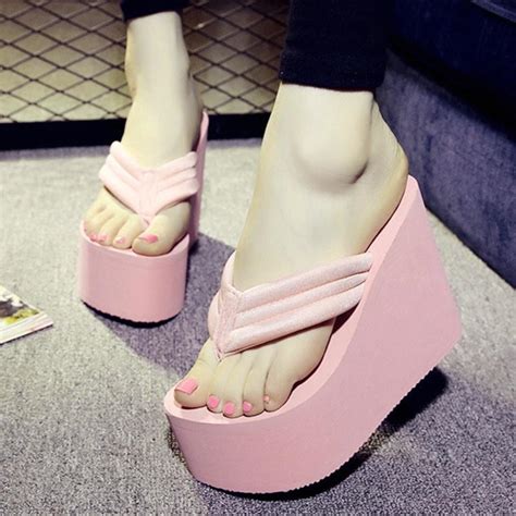 buy summer women high heel sandals thick bottom wedges anti slip beach flip flops at affordable