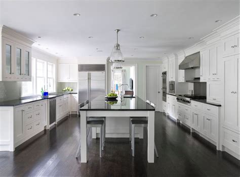 White Kitchen Cabinets Dark Wood Floors Transitional Kitchen