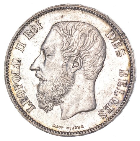 Silver 1868 Belgium 5 Francs World Silver Coin 250 Grams