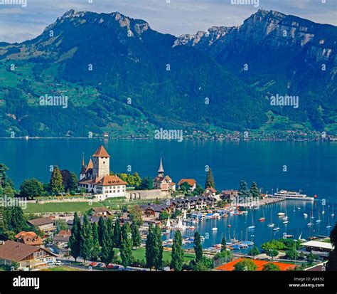 Spiez Switzerland On Lake Thun Stock Photo Alamy