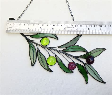 olive branch suncatcher stained glass art window hangings home etsy