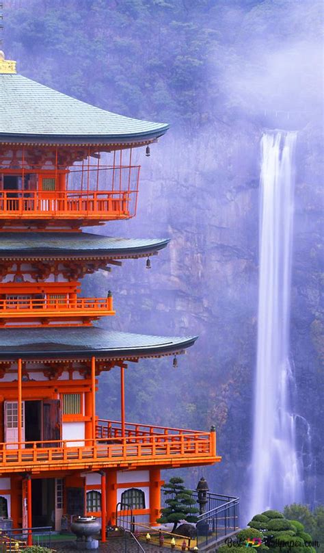 Japanese Temple And Waterfall Kumano Nachi Taisha Hd Wallpaper Download