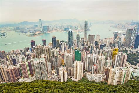Panoramic Skyline Of Hong Kong City Seen From The Peak Stock Image