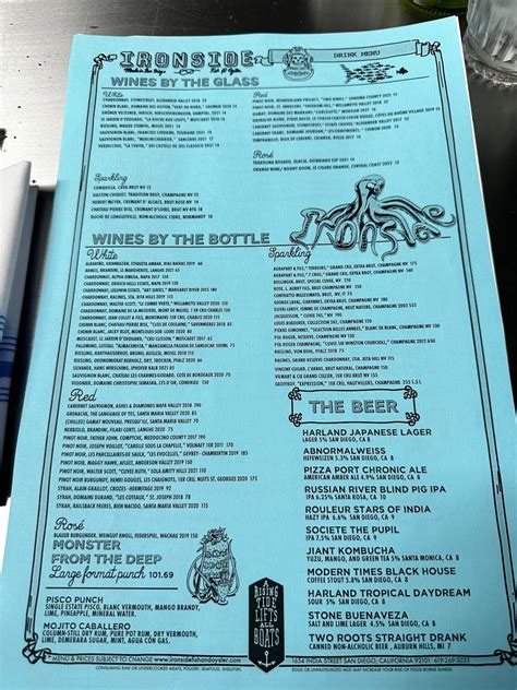 Ironside Fish And Oyster Menu