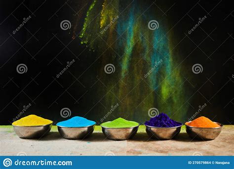 Colorful Traditional Holi Powder In Bowls Happy Holi Concept Indian