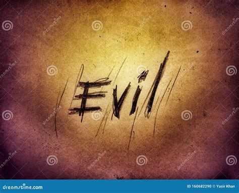 On The Old Vintage Wall The Word Evil Written By Pencil Scary Photo
