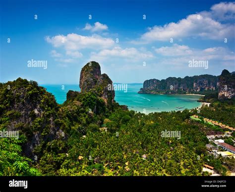Tropical Beach Landscape Panorama Beautiful Railay West Beach With