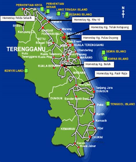 Terengganu terbagi 11 daerah yaitu : Terengganu of the City Beautiful Homestay Products: Where?