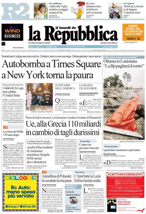 Newspaper La Repubblica Italy Newspapers In Italy Mondays Edition