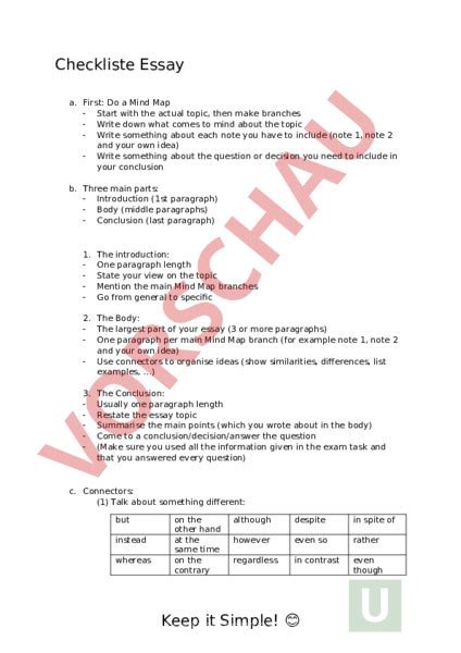 Arbeitsblatt Fce Checklist Essay Englisch Texte Schreiben