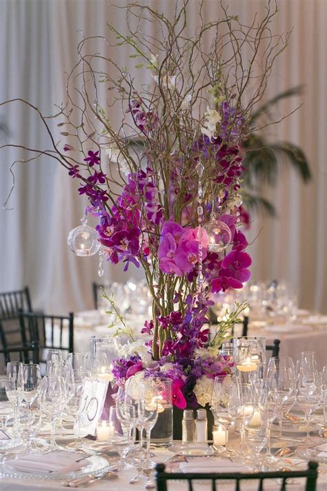 Curly Willow Wedding Centerpiece Purple White Fuchsia Centerpiece Orchids Hydrangea Ro