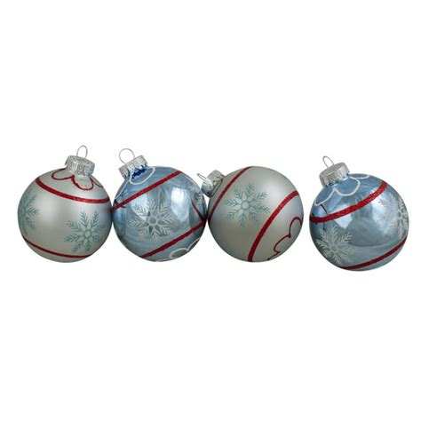 4ct Silver And Blue Snowflake Glass Ball Christmas Ornament 275 70mm