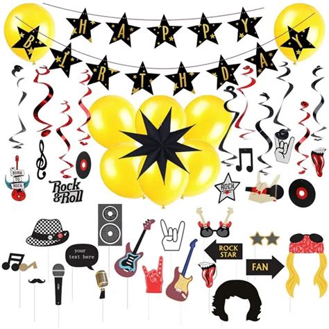 Guitar Rock Star Party Decoration Set Ceiling Swirls Photo Props Happy
