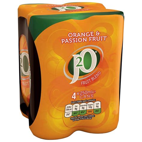J2o Orange And Passion Fruit Juice Drink 4 X 250ml Soft Drinks Bandm