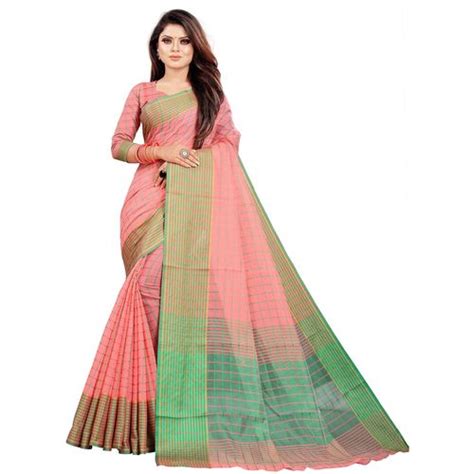 Buy Indian Fashionista Women Checkered Dupion Silk Saree Pink By Indian Fashionista Online