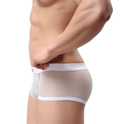 Sexy Men S Underwear Mesh Perforated Holes Transparent Boxer Briefs