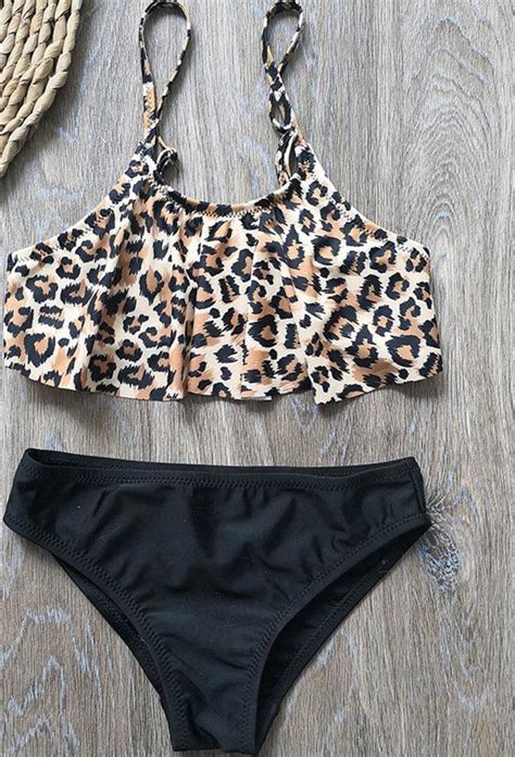 2021 6 14 Years Girl Swimsuit Kids Swimwear Leopard Teenage Girl Bikini