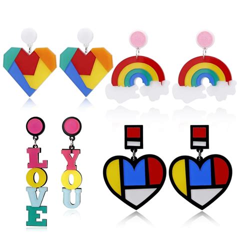 LGBT Pride Rainbow Heart Dangle Earring For Women Girls Love You Gay