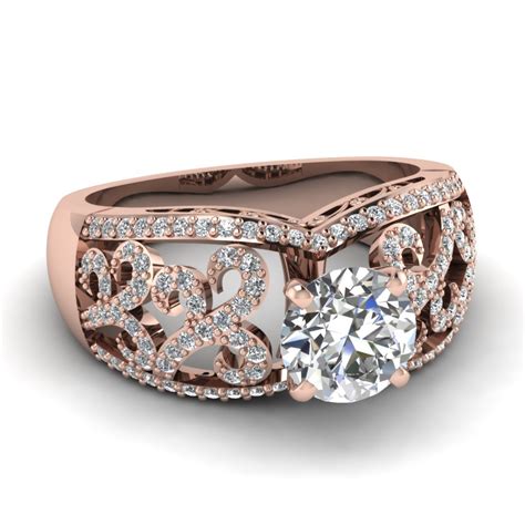 Delicate and intricate filigree scrolls embellish this collection of filigree sapphire rings. Round Cut Diamond Engagement Rings With White Diamonds In 14k Rose Gold | Embraced Filigree Ring ...