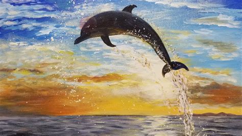 Easy Dolphin Sunset Seascape Acrylic Painting Live Instruction Youtube
