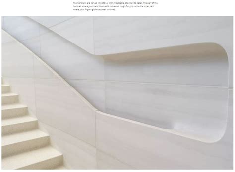 The curving structure is further punctuated by a custom oval carving in the wall, which bounces light from the skylight that hovers above. 4specs Discussion Forum: Apple Headquarters Stair Handrail ...