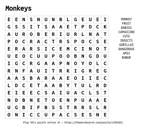 Monkeys Word Search