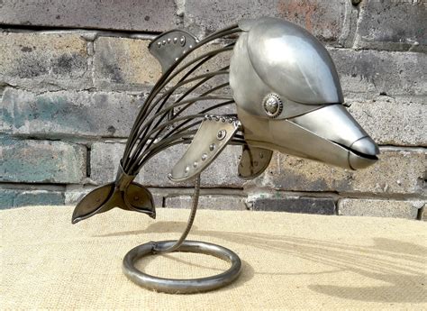 Art Metal Sculpture Dolphin Steampunk Fish Figurine Etsy
