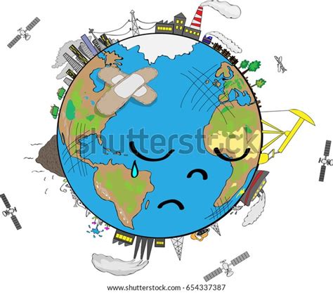 Sad Planet Earth Crying Polluted Stock Vector Royalty Free 654337387
