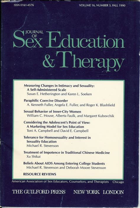 Journal Of Sex Education And Therapy Volume 16 Number 3 Fall 1990 By