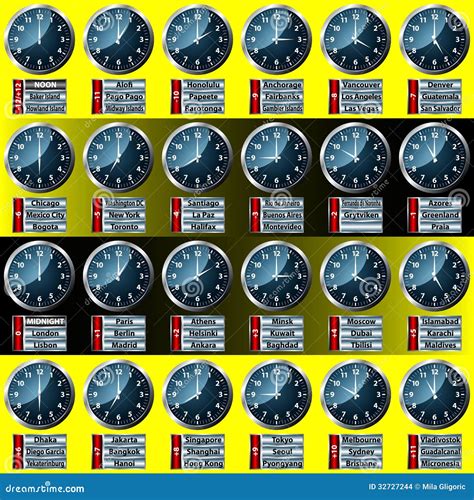 Time Zone Clocks. Modern Wall Round Clock Face, Time Zones Day And ...